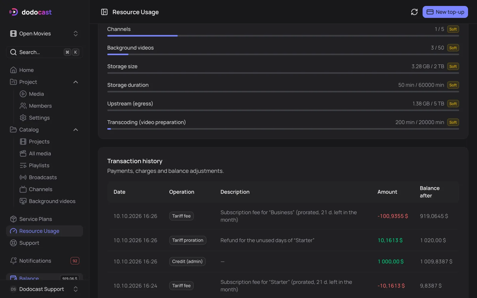 Transaction history