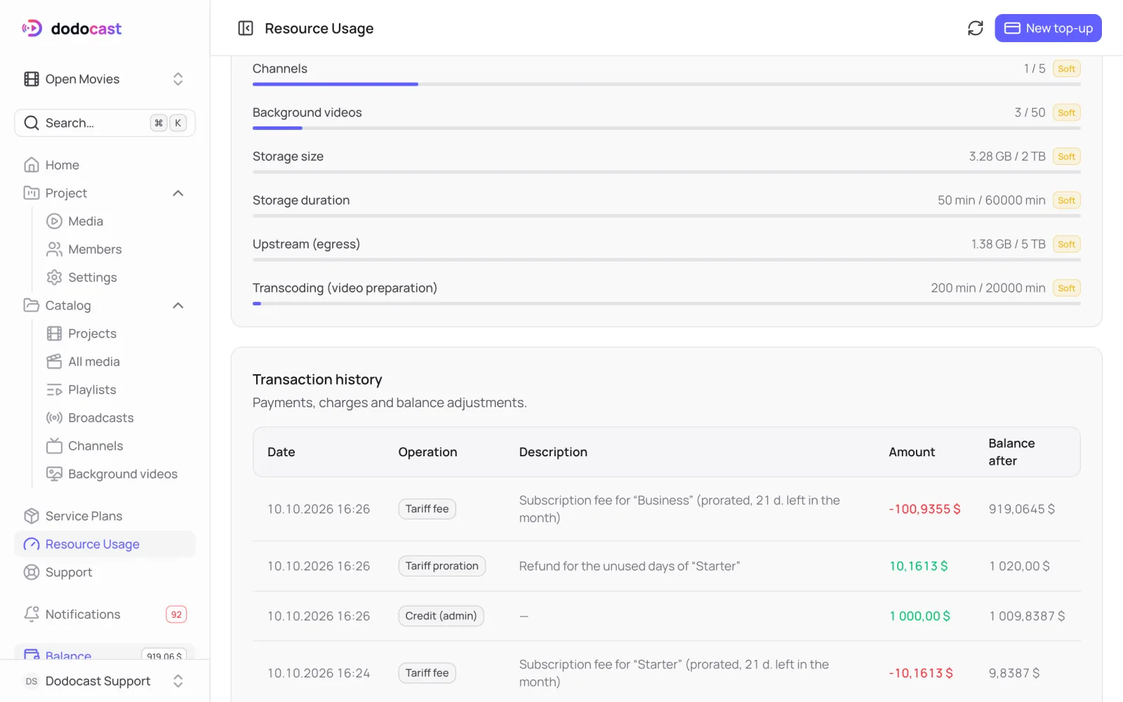 Transaction history