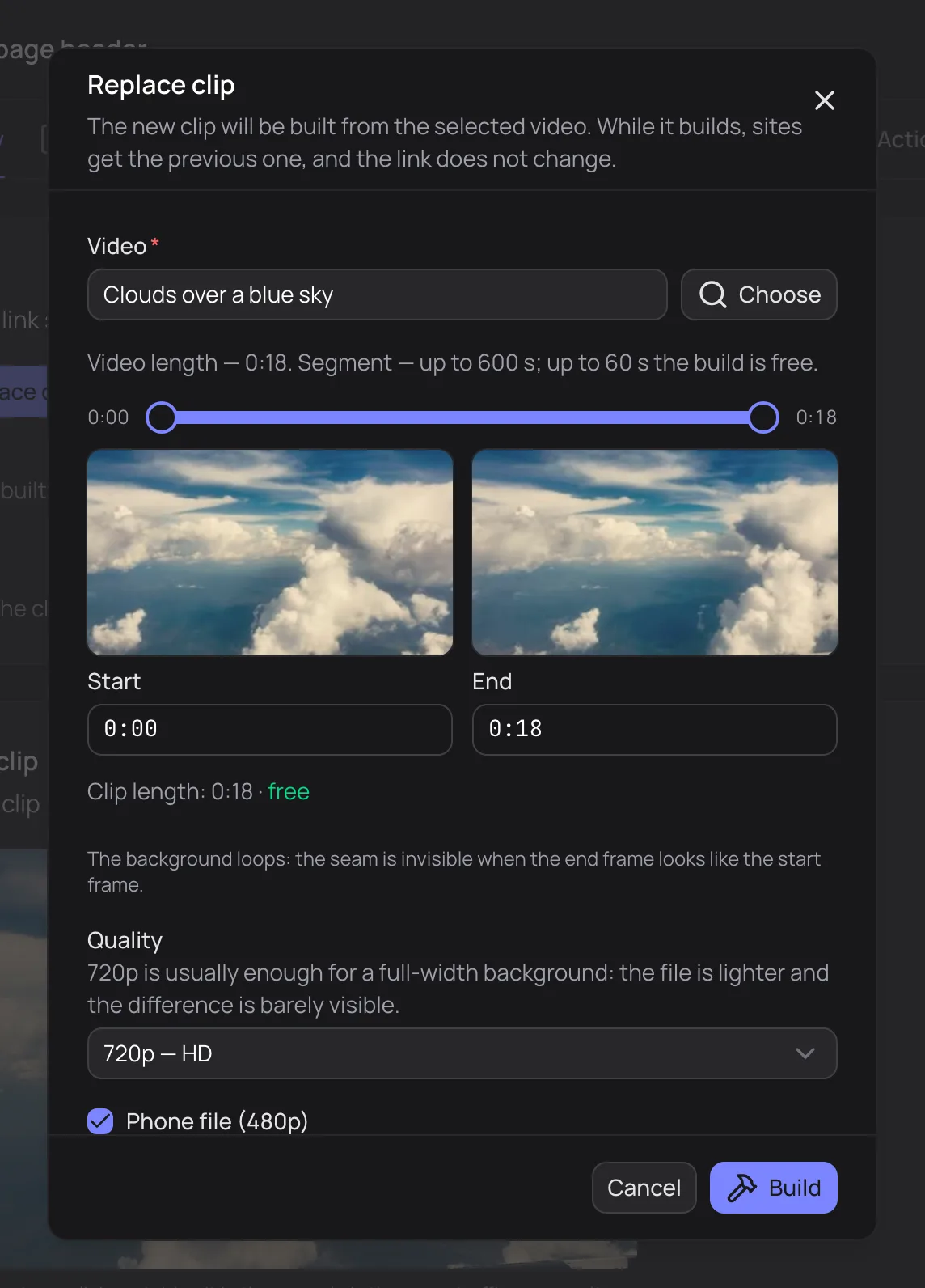The clip build window