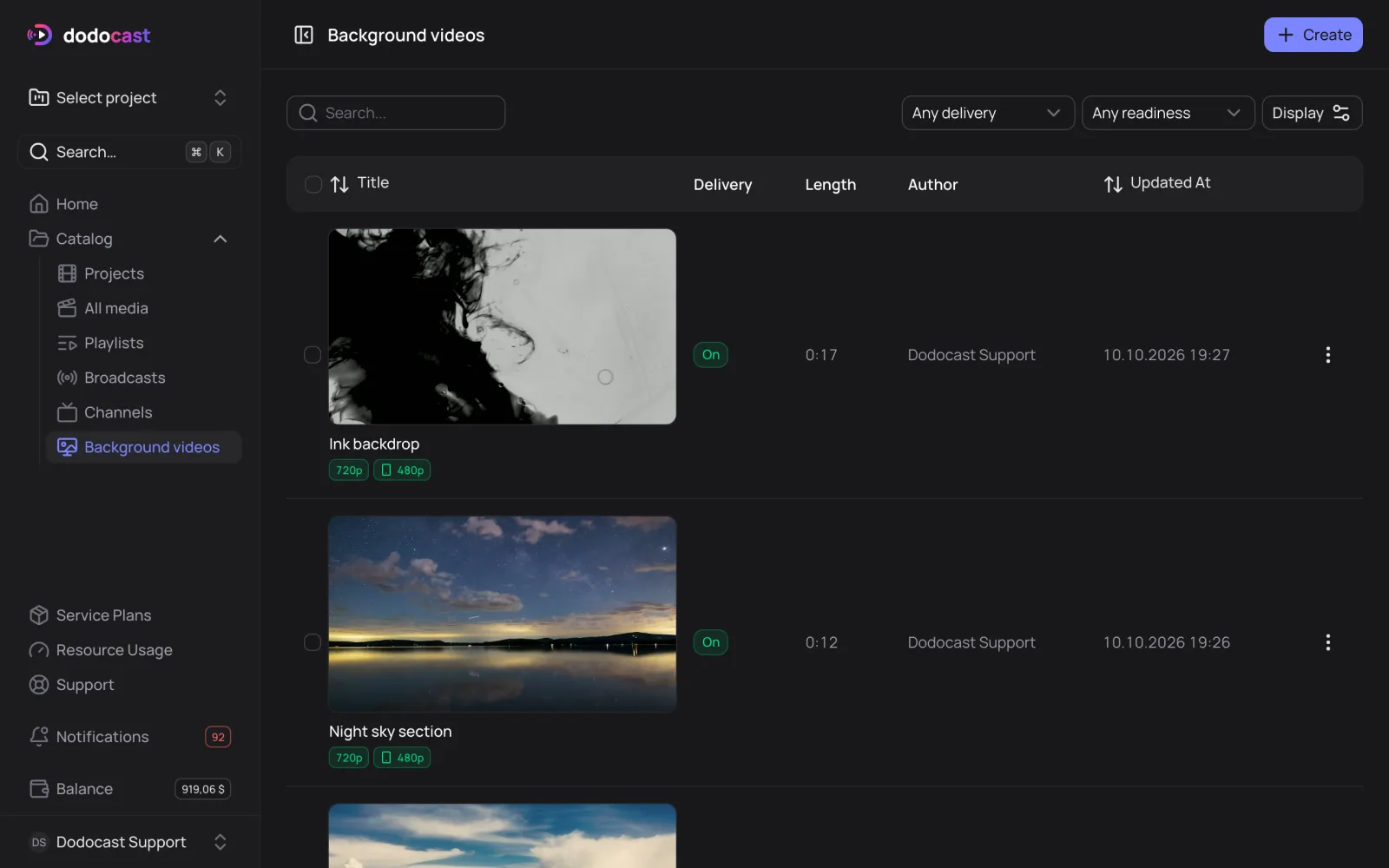 Background videos in the console