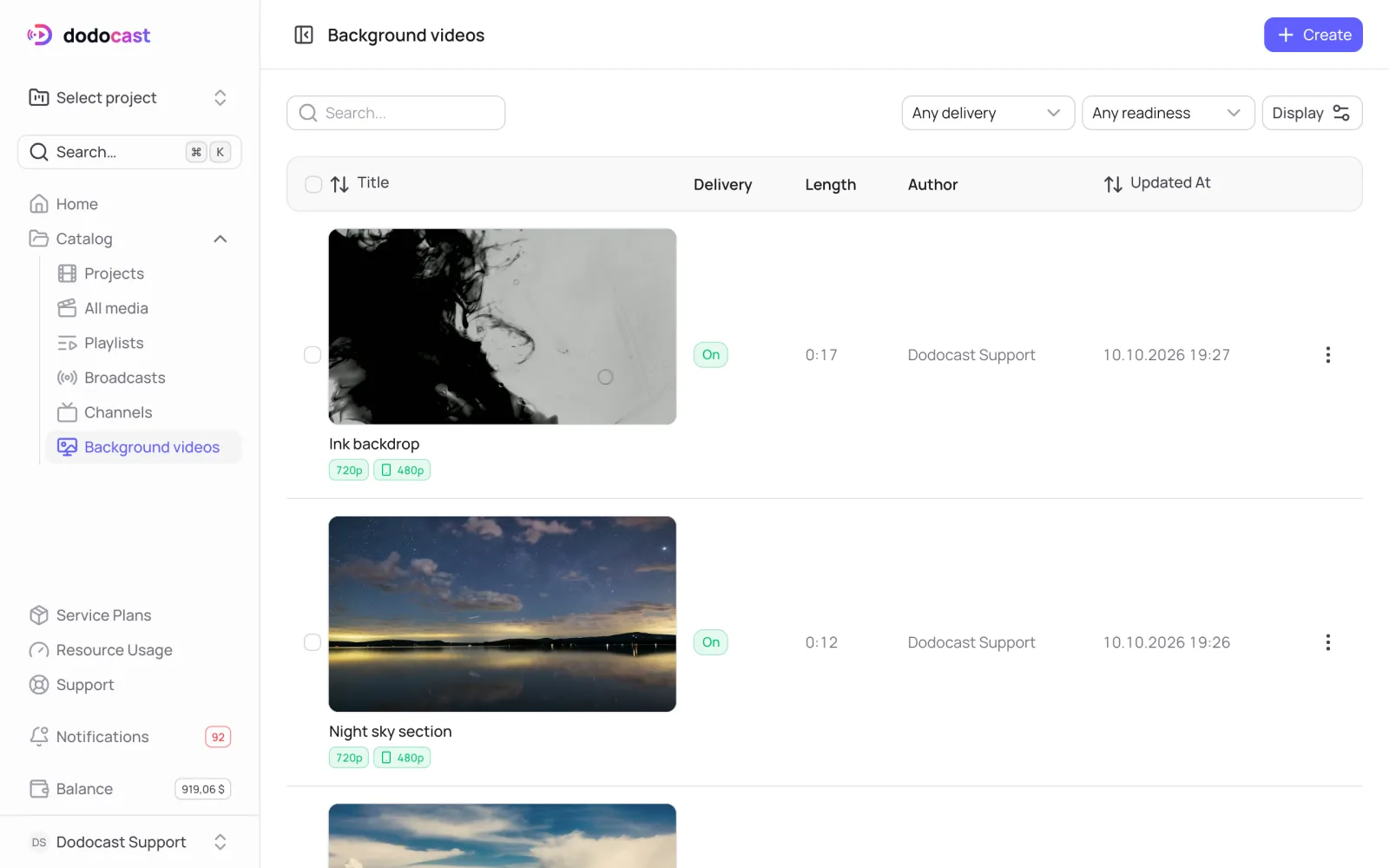 Background videos in the console
