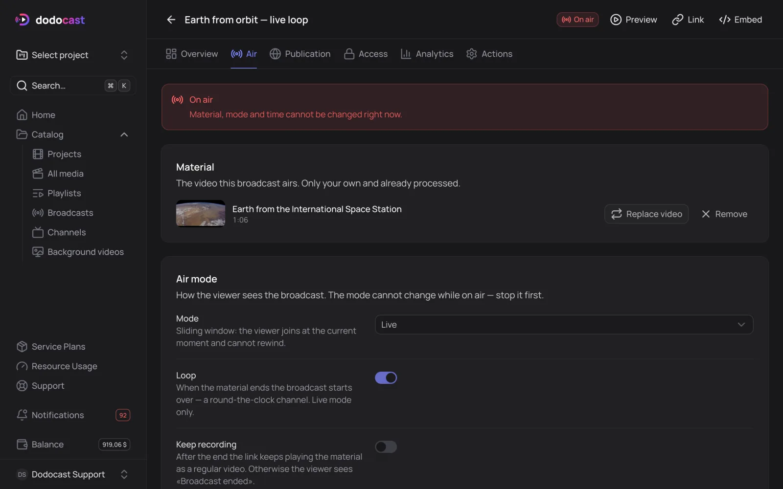 A looped broadcast
