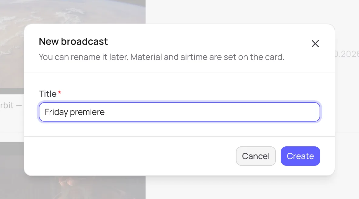 The New broadcast dialog