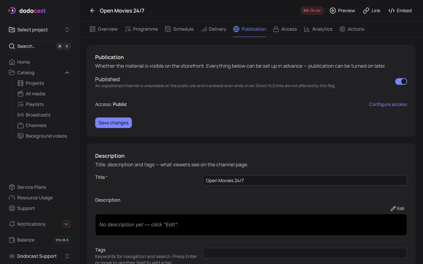 The Publication tab