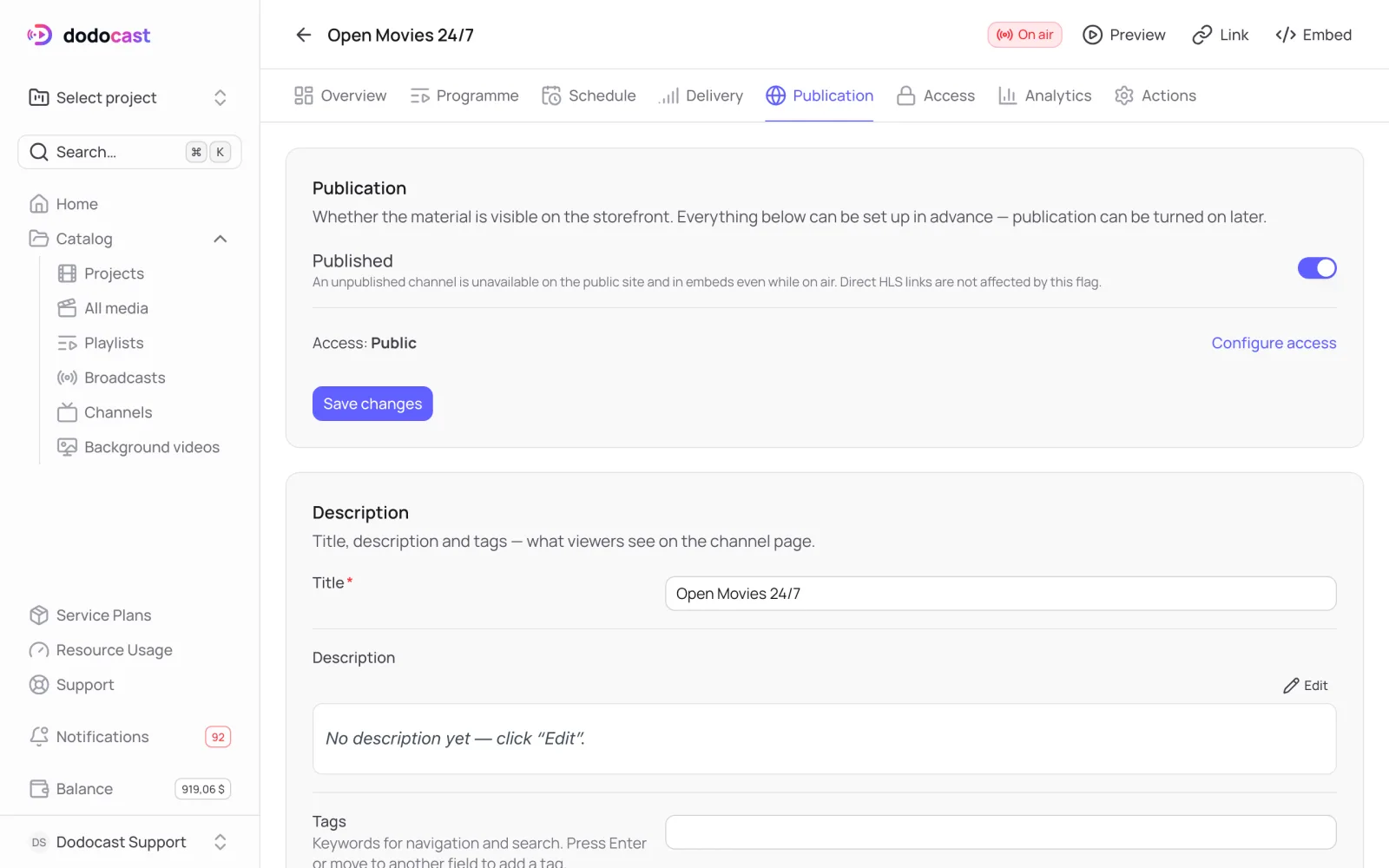 The Publication tab