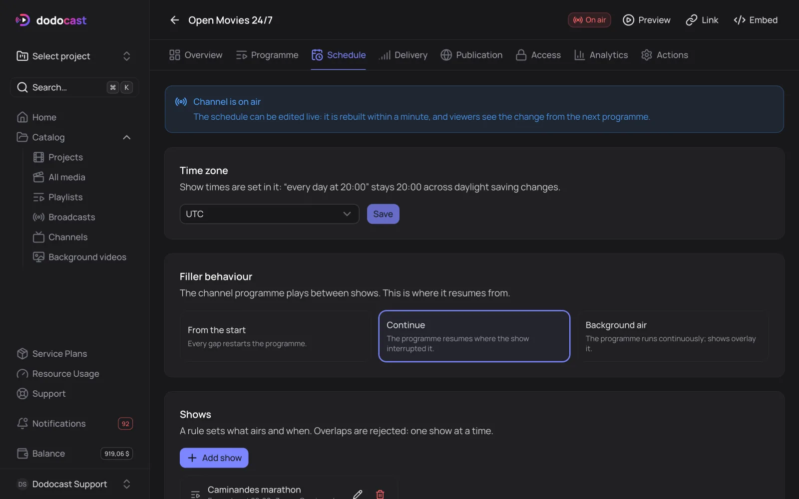 The Schedule tab