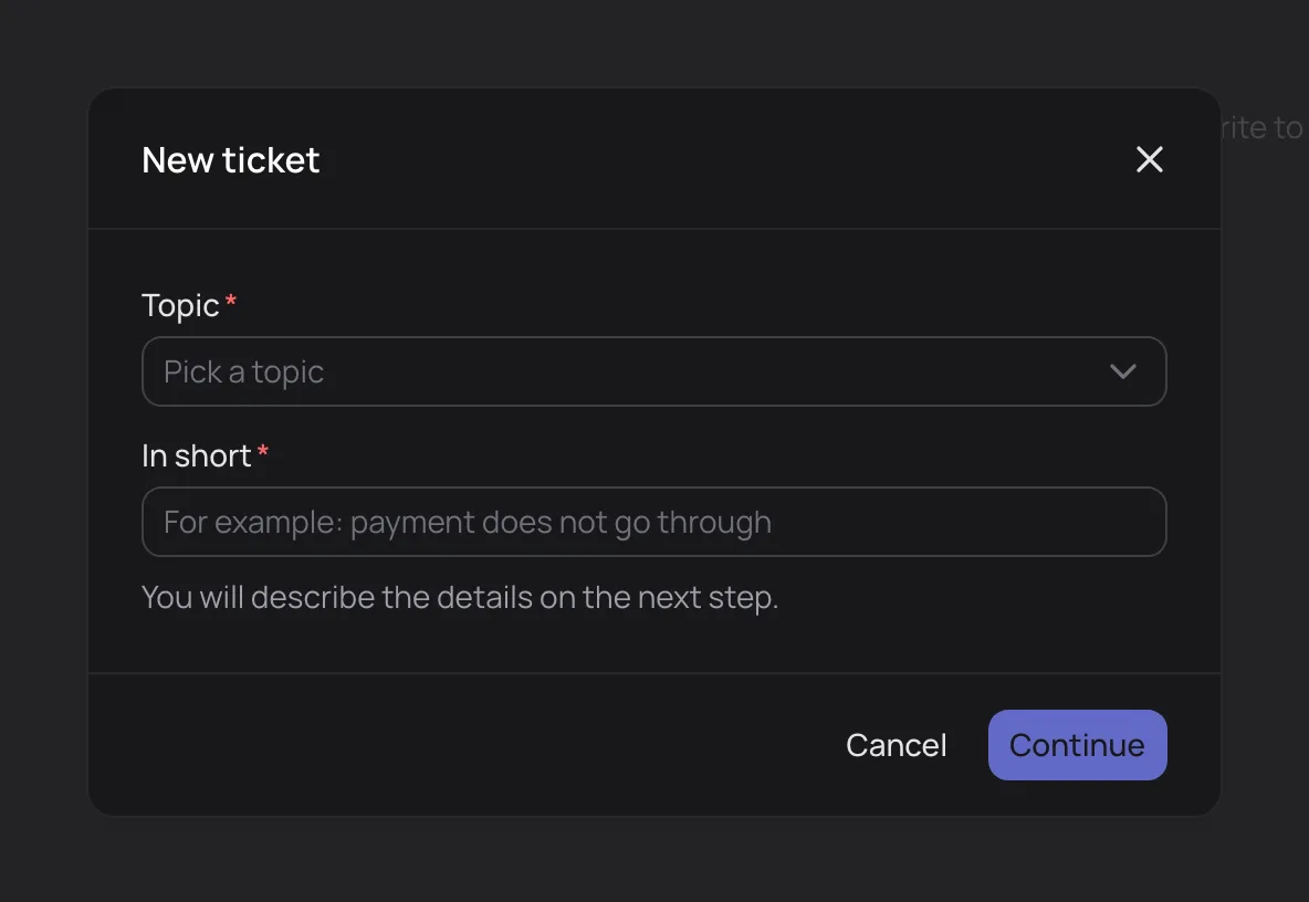 New ticket dialog