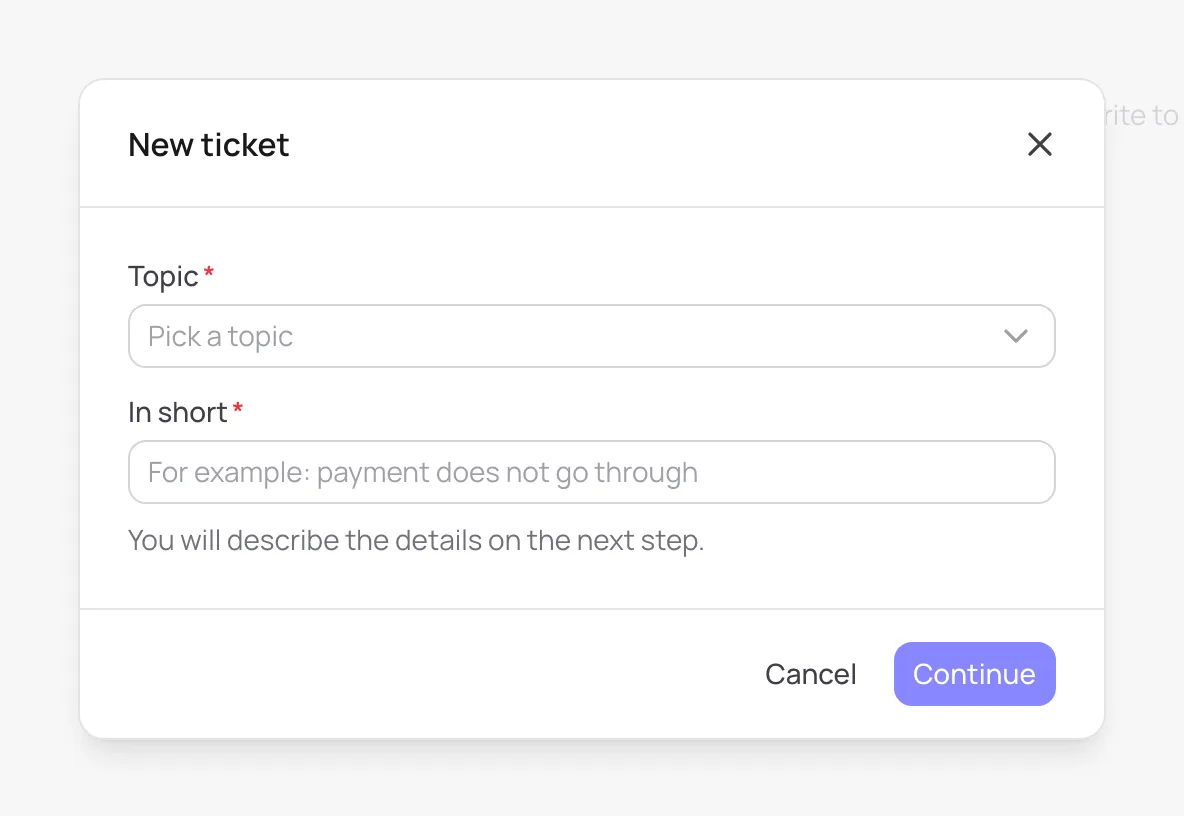 New ticket dialog