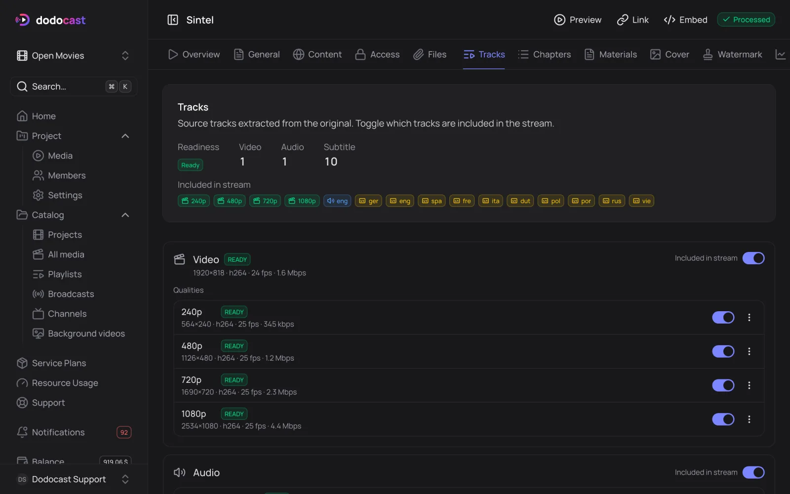 Tracks tab