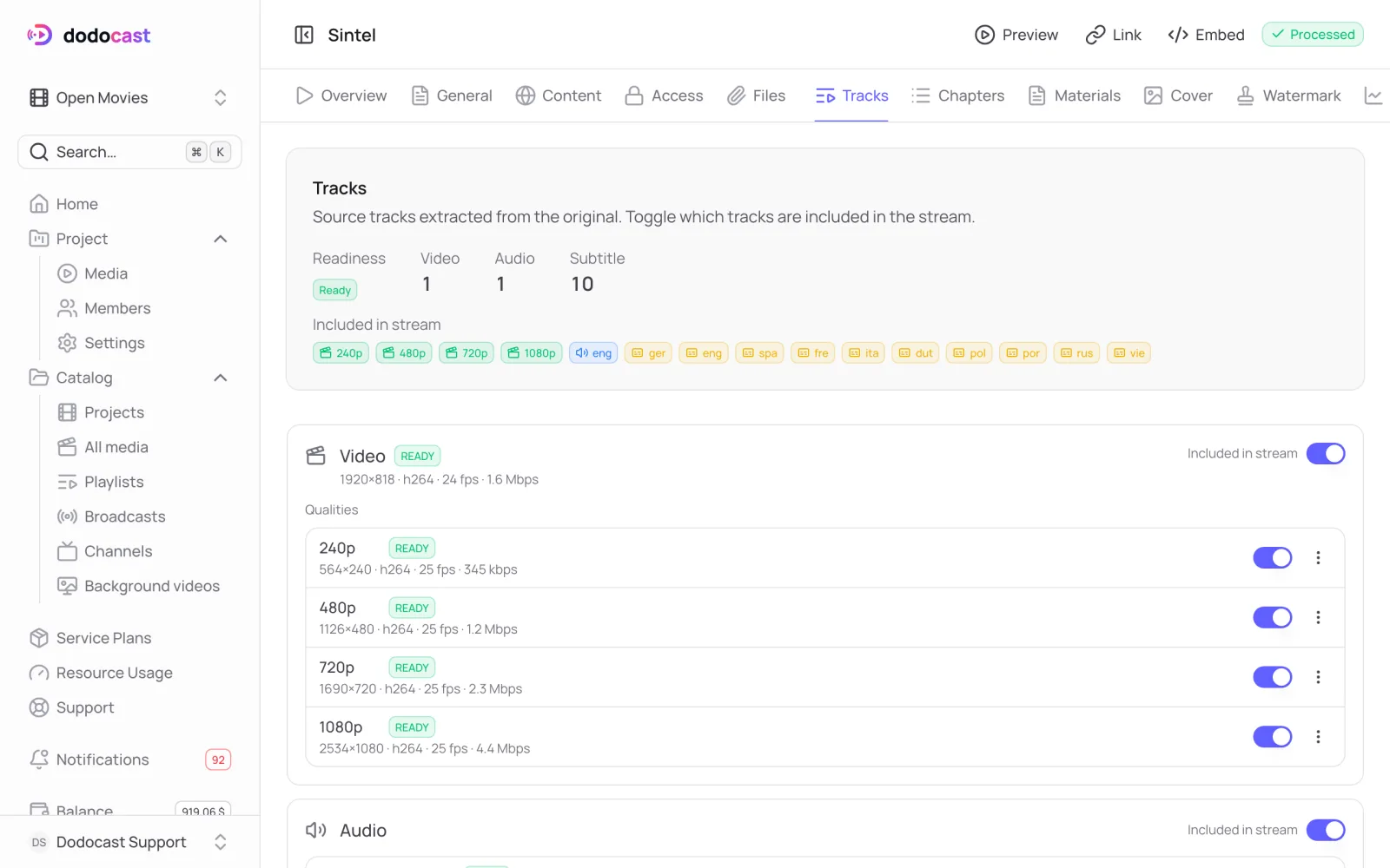 Tracks tab