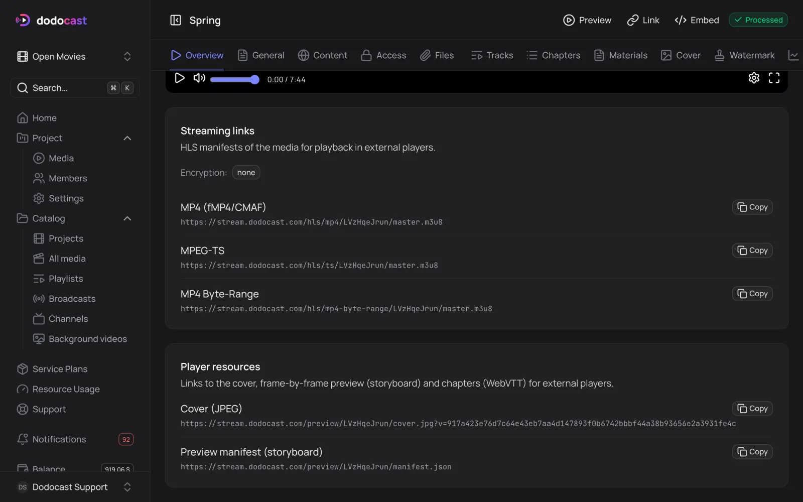 The Streaming links block