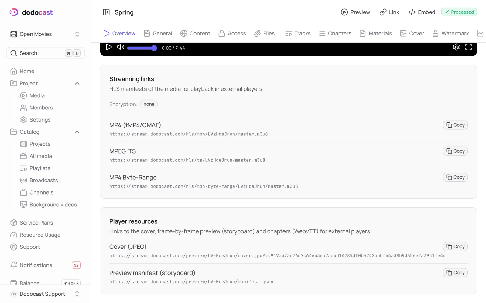 The Streaming links block