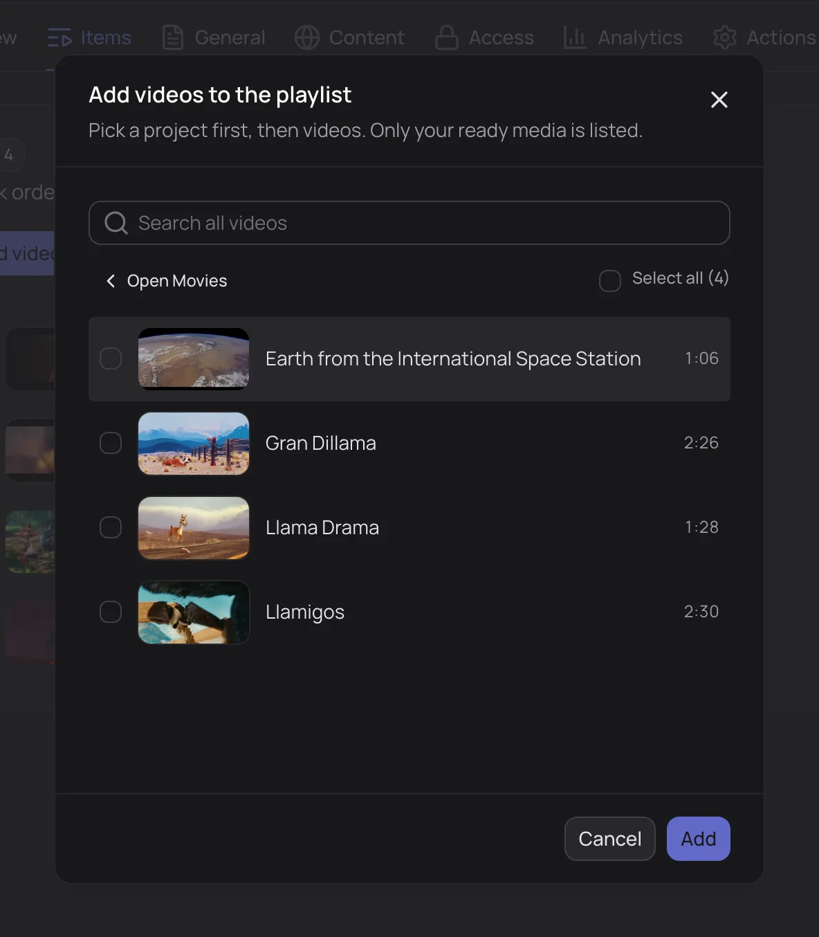 Add videos to the playlist window