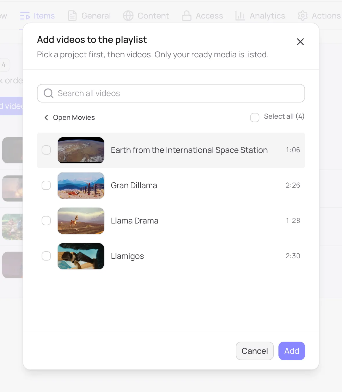 Add videos to the playlist window