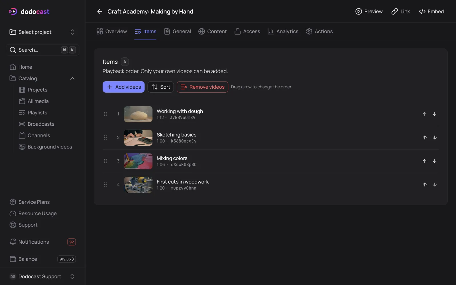 Items tab