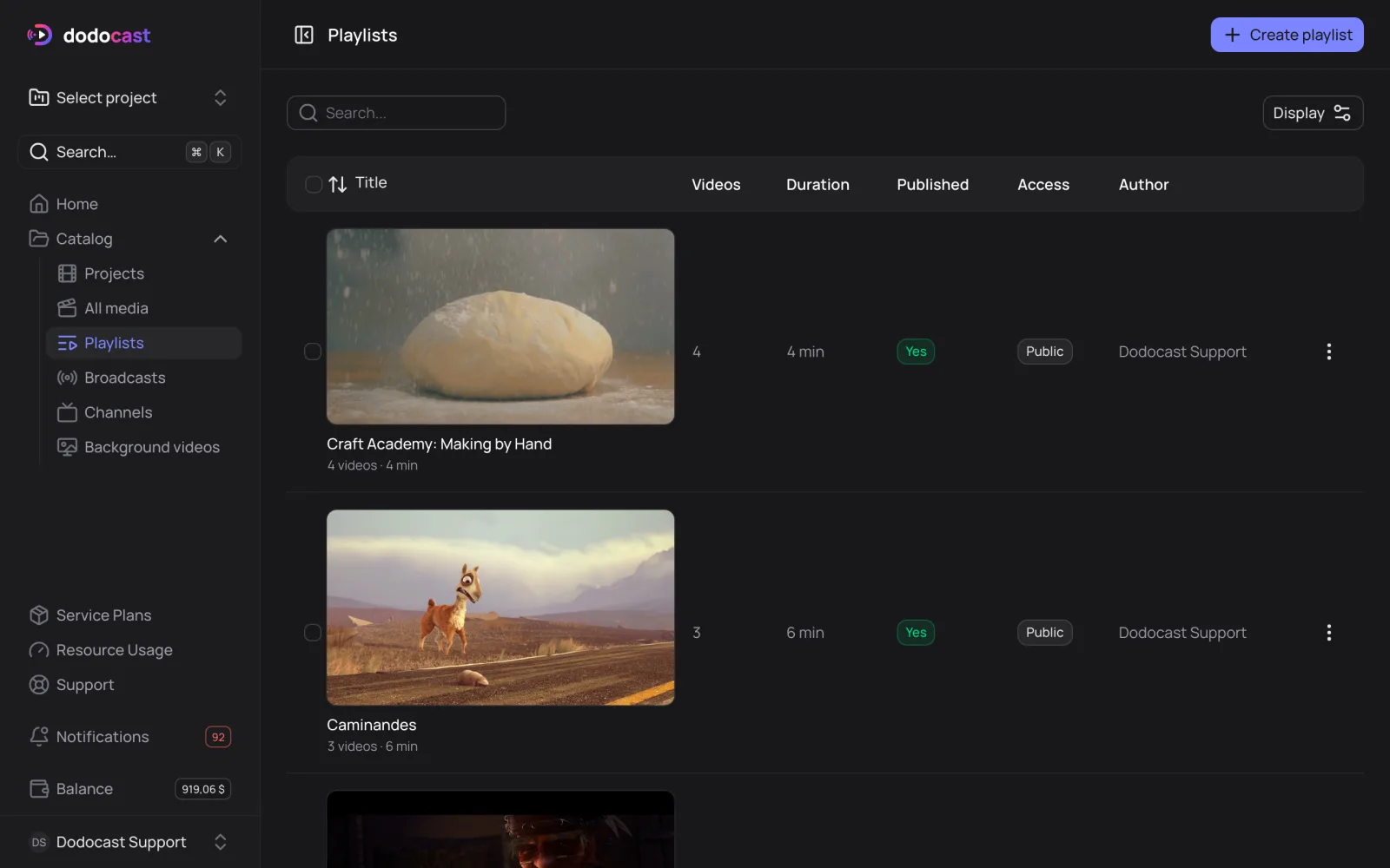 Playlists in the console