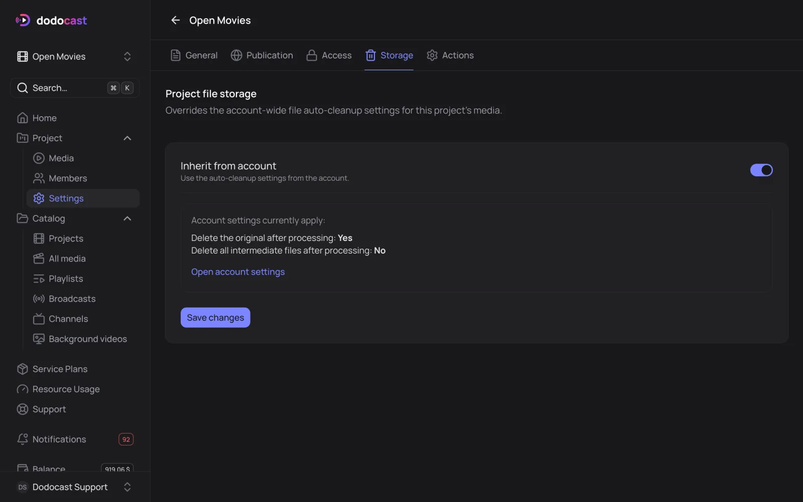 Project storage