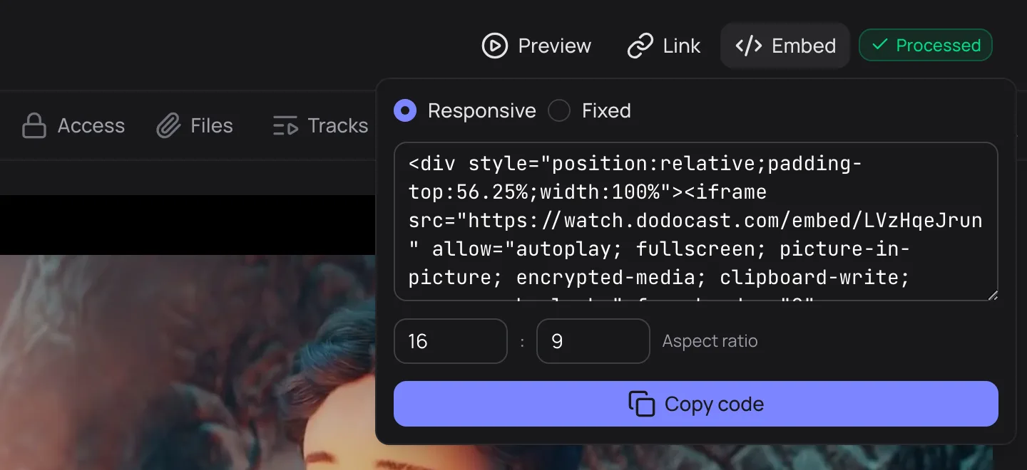 The Embed dialog