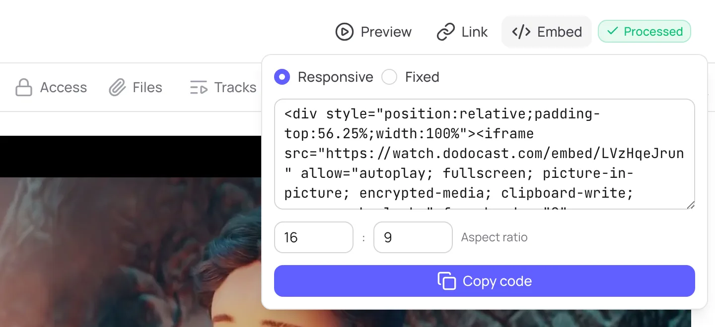 The Embed dialog